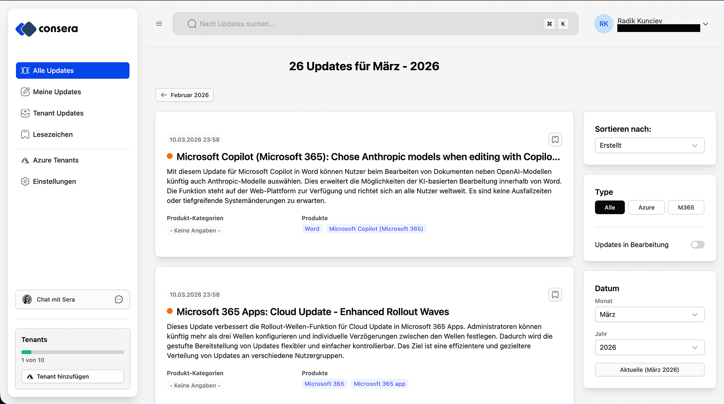 consera dashboard Screenshot